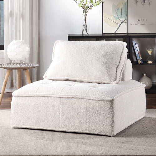 Upholstered Seating Armless Accent Chair 41.3*41.3*32.8 Inch Oversized Leisure Sofa Lounge Chair Lazy Sofa Barrel Chair for Living Room Corner Bedroom Office, Lambskin Sherpa, White