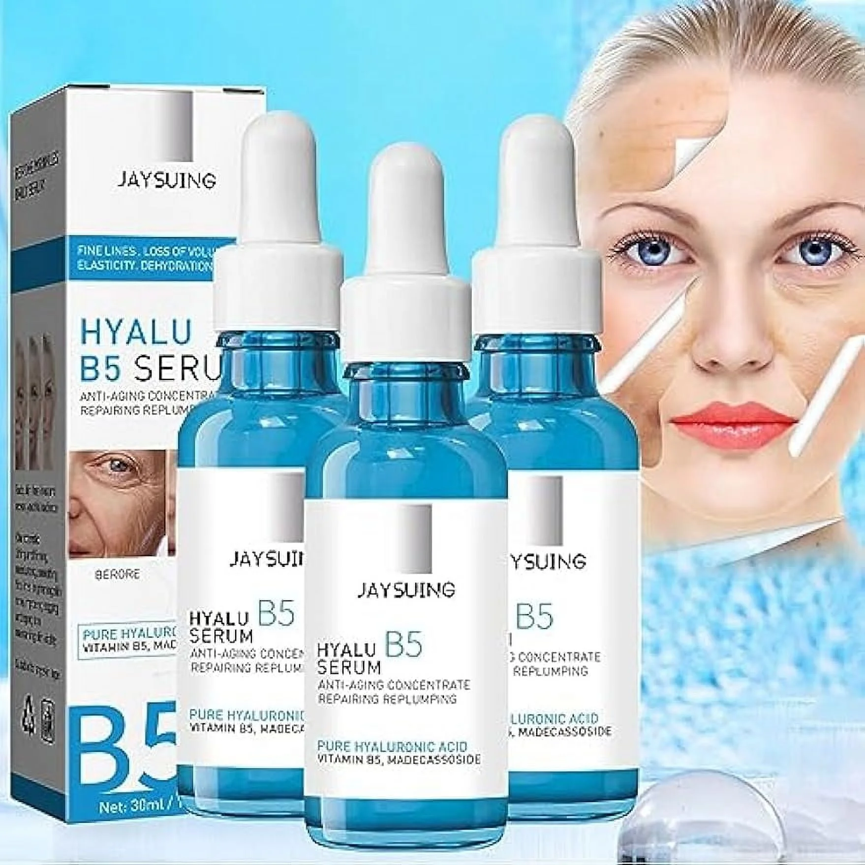 Face Anti Aging Serum, Hyalu B5 Serum, with Vitamin B5, Anti-Aging Serum for Fine Lines and Wrinkles, Hydrating Serum for Plumping and Repairing Dry Skin