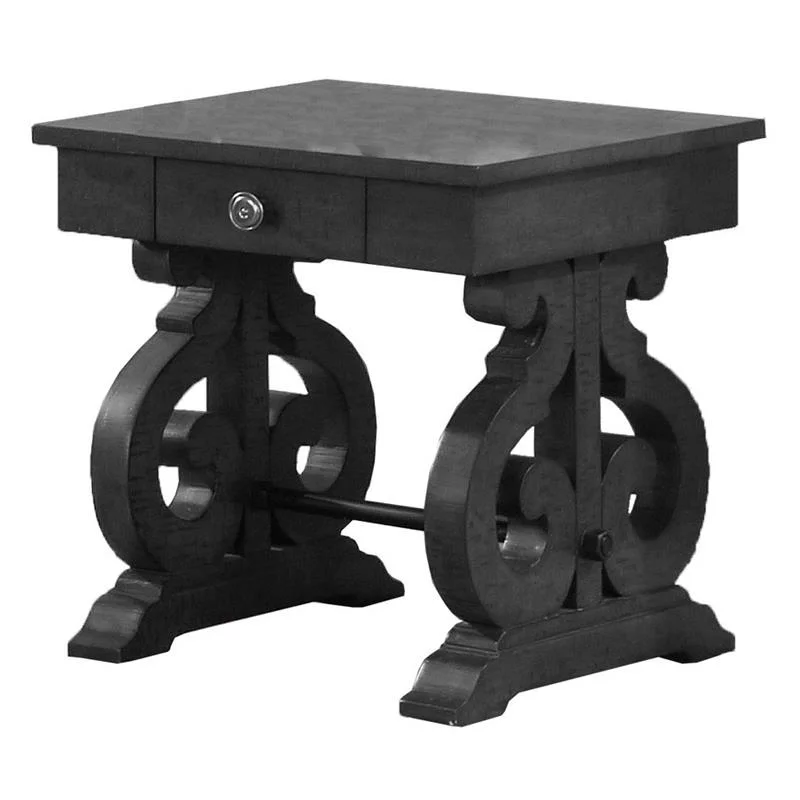 Home Square Traditional Wood End Table in Rustic Dark Gray - Set of 2