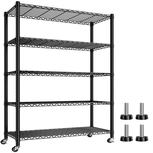 REIBII 5-Tier Wire Shelving - Heavy Duty Metal Shelves for Loads up to 1200LBS, Adjustable Garage & Pantry Storage, 71H X 35.5W X 14D, Chrome