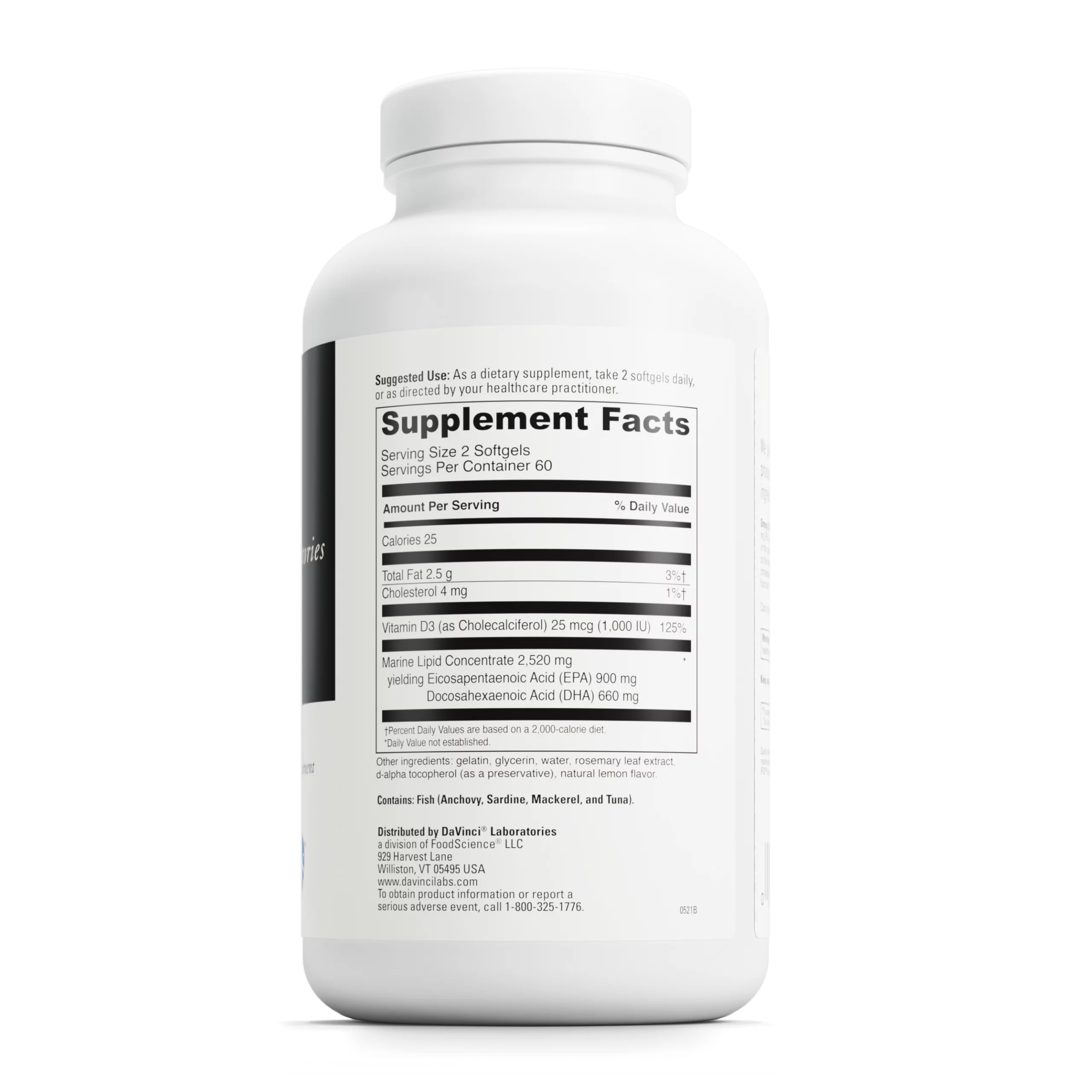 DaVinci Labs Omega 3 HP-D - Support Immune & Heart Health* - Lemon Flavor - 120 Softgels