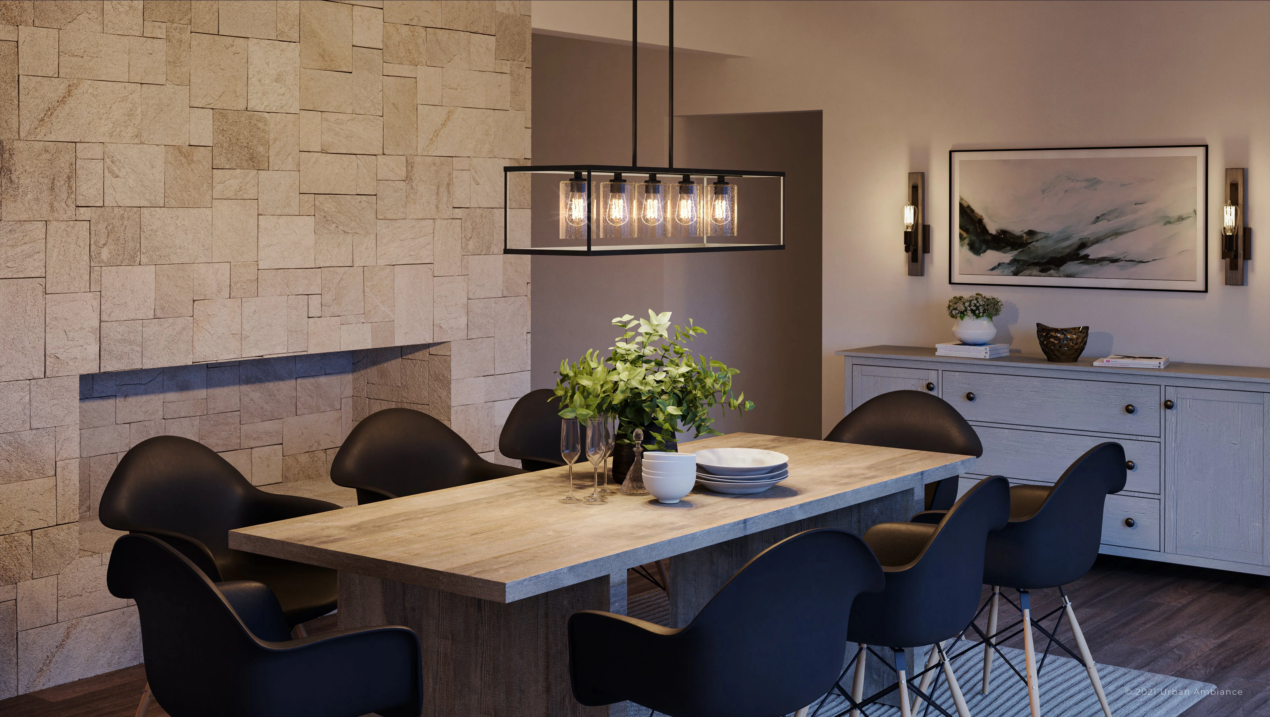 Luxury Modern Indoor Chandelier, 9.50''H x 38.00''W, with Minimalist Style Elements, Mid-Century Modern Design, Black Bronze Finish and Clear Seedy Glass, UQL3910