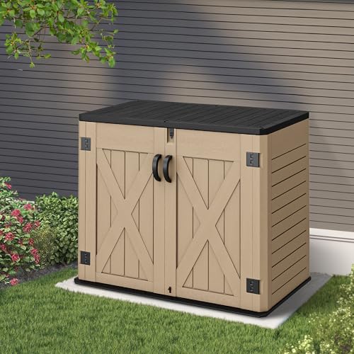 YITAHOME Outdoor Horizontal Storage Sheds w/o Shelf, Weather Resistant Resin Tool Shed, Multi-Opening Door for Storage of Bike, Trash Cans, Garden Tools, 35 cu ft, Waterproof, Lockable, Dark Gray