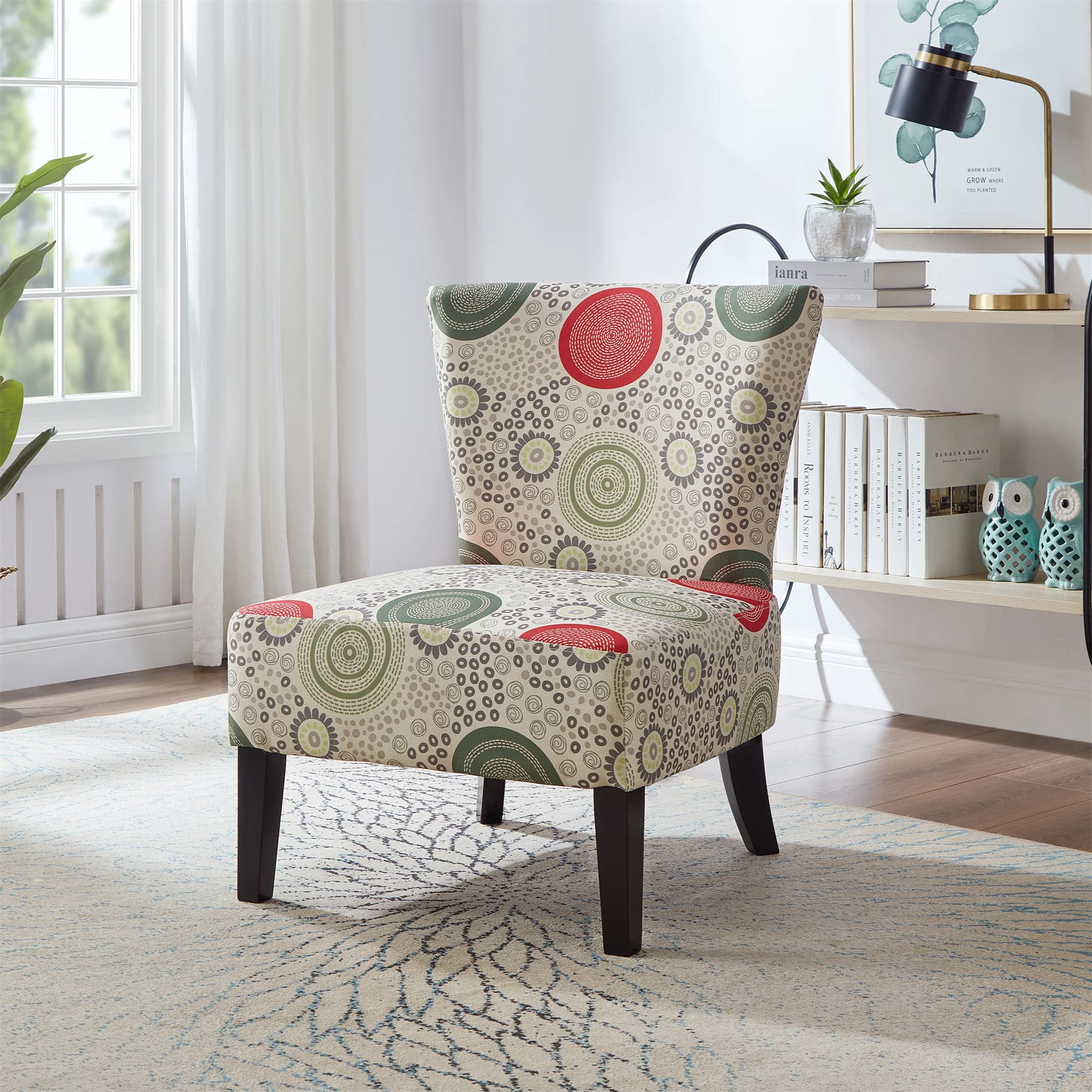 GEXPUSM Armless Accent Chair Set of 2, Modern Living Room Chairs with Thick Cushion & Solid Wood Legs, Fabric Comfy Bedroom Chair, Living Room Furniture, Beige/Circular pattern