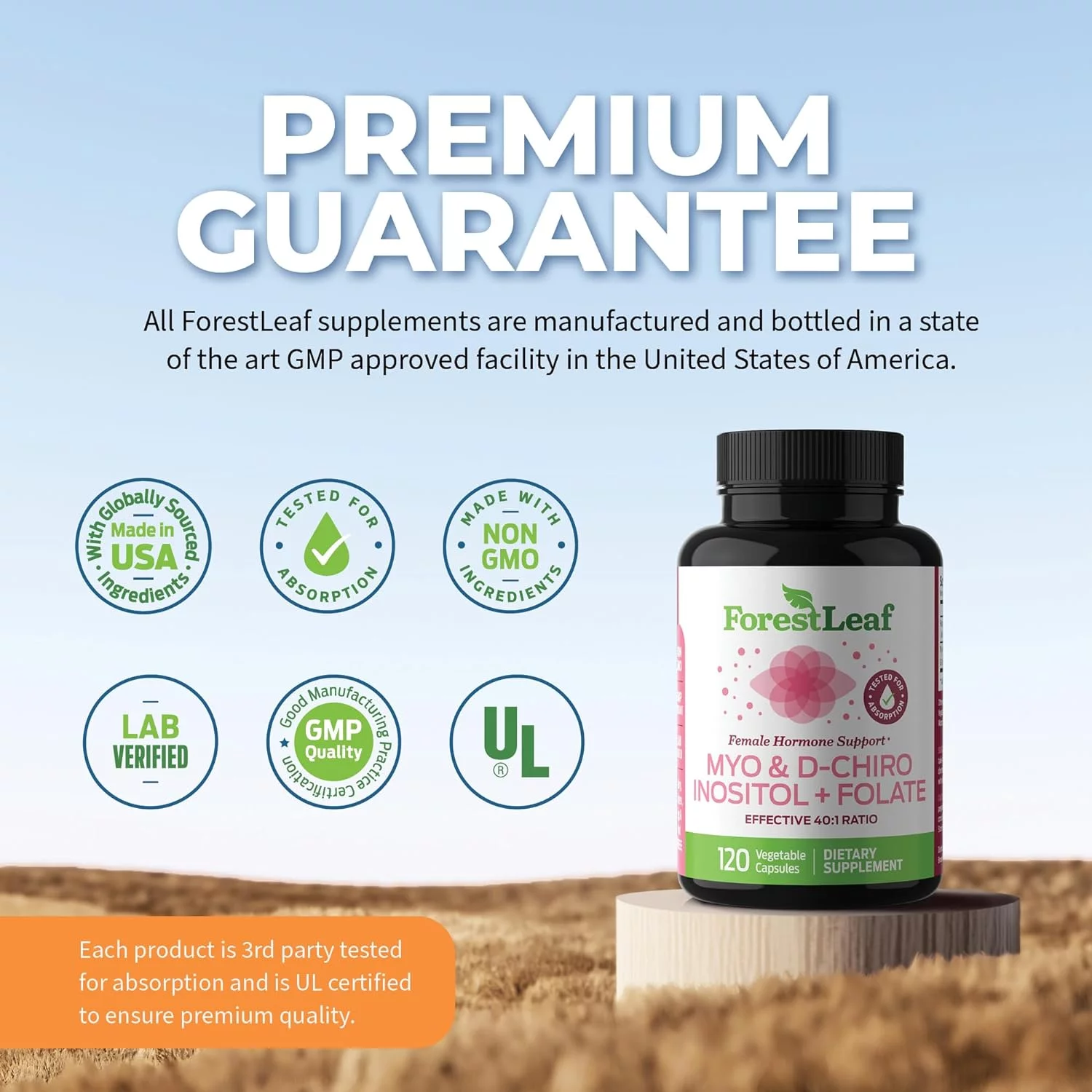 Forest Leaf Myo-Inositol & D-Chiro Inositol Supplement for Women Fertility Support 2000mg, 120 Vegetable Capsules