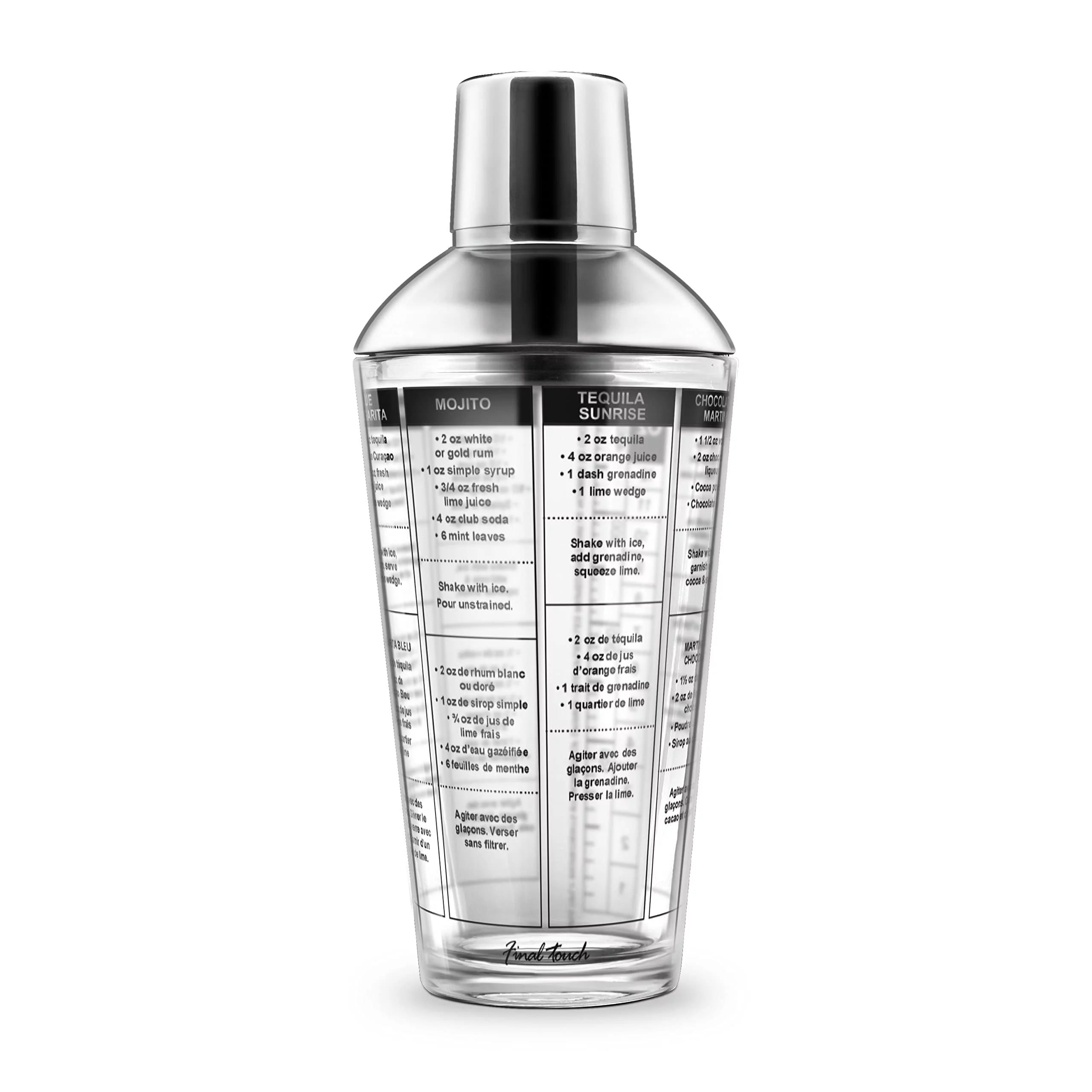 Final Touch 6058153 16 oz Glass & Stainless Steel Bar Tool Set, Multi Color