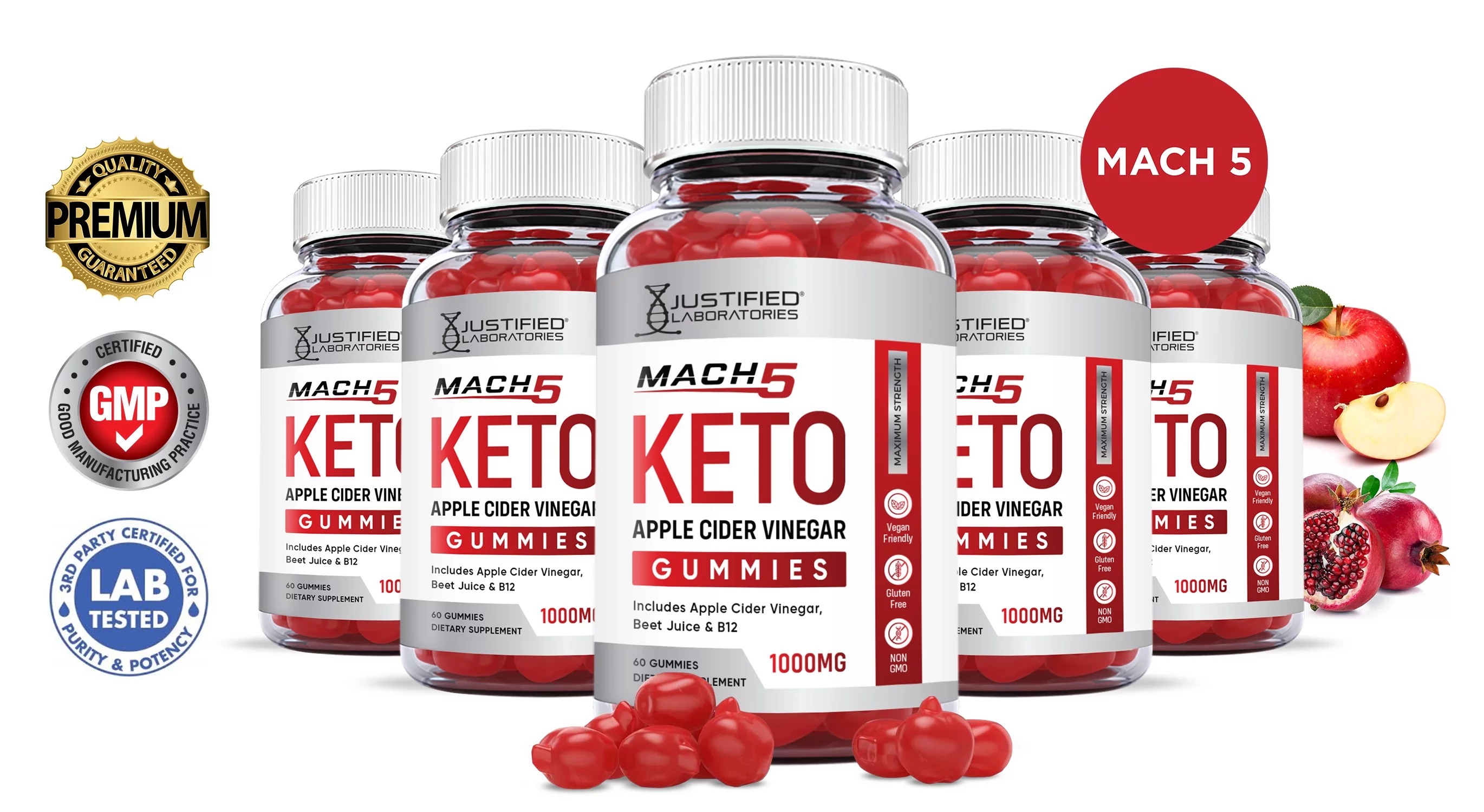(5 Pack) Mach 5 Keto ACV Gummies 1000MG Dietary Supplement 300 Gummys