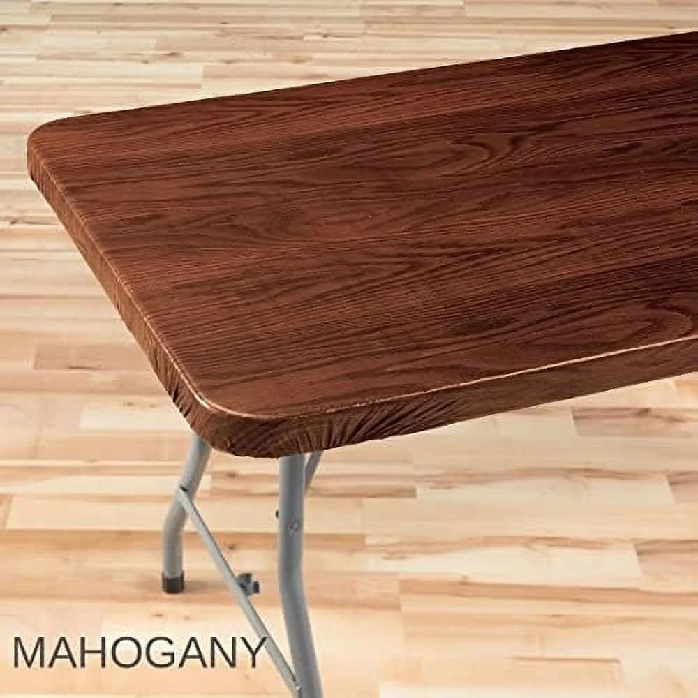 Wood Grain Vinyl Elasticized Banquet Table Cover, Soft Fleece Back, Indoor Décor - Measures 72