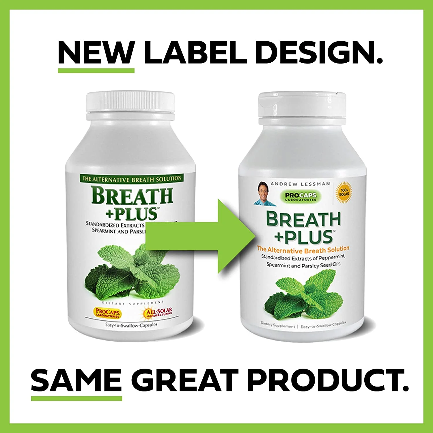 ANDREW LESSMAN Breath Plus 180 Softgels - Natural Breath Freshener, Helps Eliminate Odors from Food, Smoking, Morning Breath from The Inside Out, with Peppermint & Spearmint. Easy to Swallow Softgels