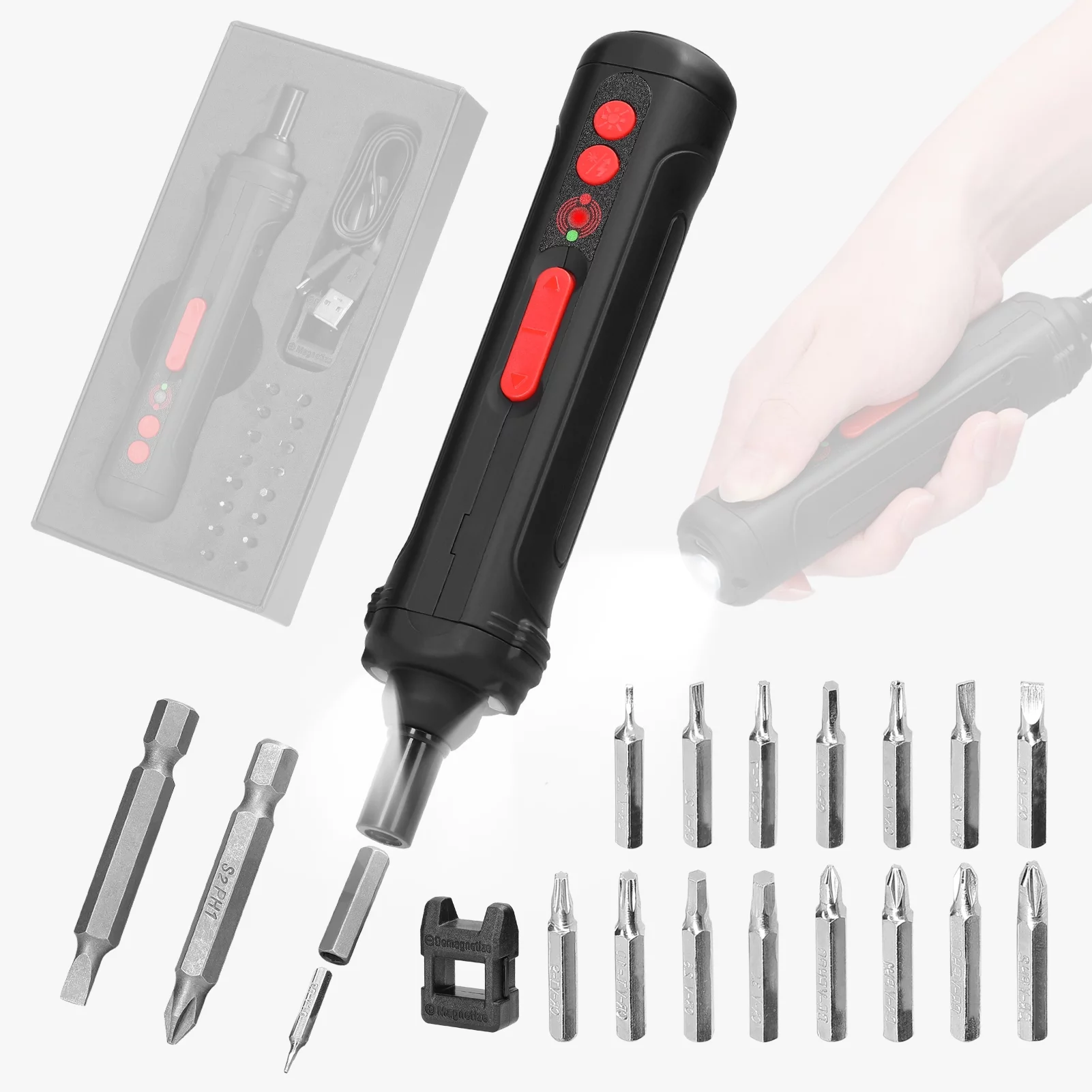 OWSOO 250rmin 3.0N.m Screwdriver Metal Bits Set Multifunctional Screwdrivers Repairing Tool Kit Electric Screw Driver with 3pcs for Mobilephones Computers Home Appliances