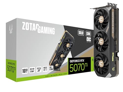 ZOTAC Gaming GeForce RTX 5070 Ti Solid CORE OC DLSS 4 16GB GDDR7 256-bit 28 Gbps PCIE 5.0 Gaming Graphics Card, IceStorm 3.0 Advanced Cooling, Spectra RGB Lighting, ZT-B50710J2-10P