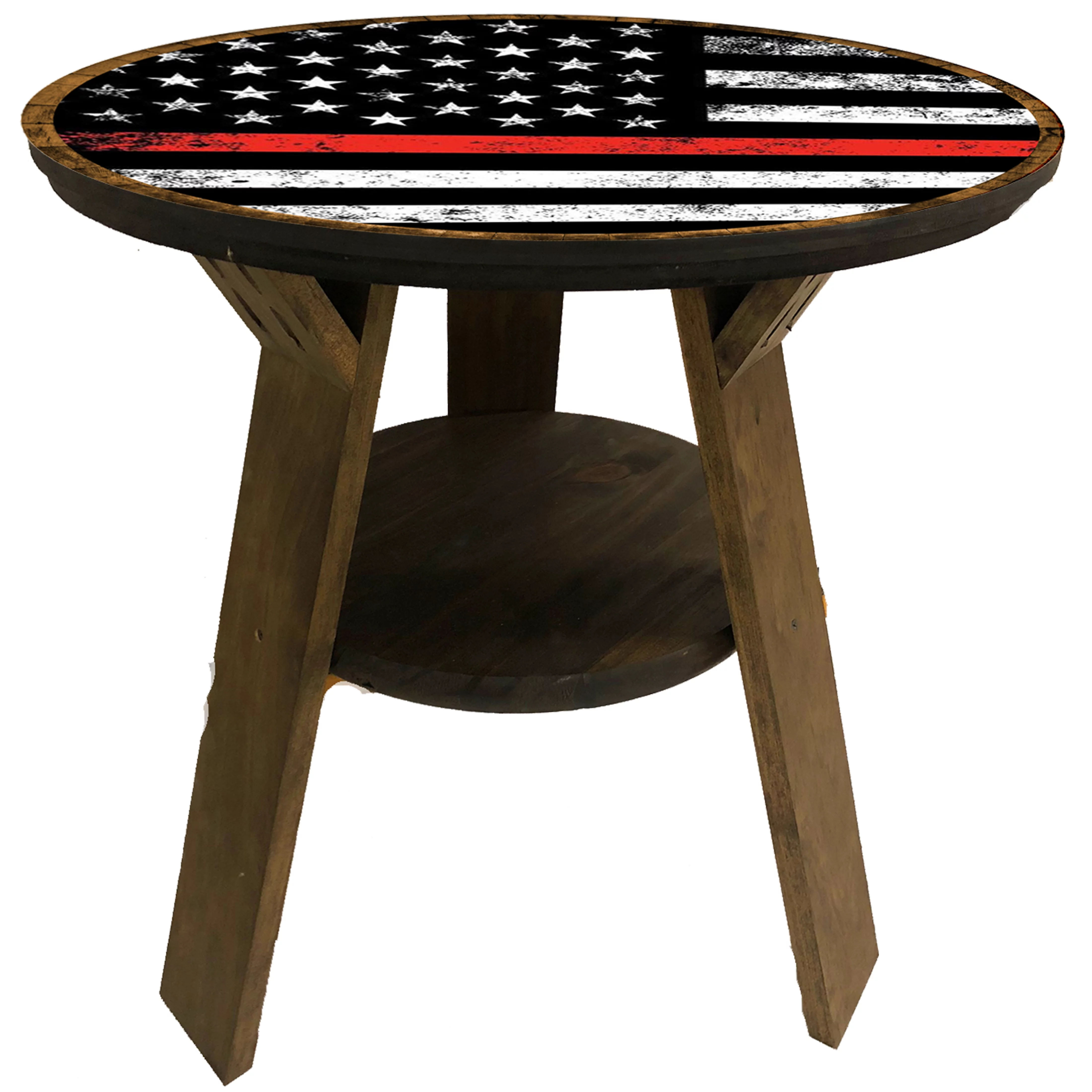 Thin Red Line Fire Department American Flag Pub Side Table with Shelf for Bar 22 Inches Tall