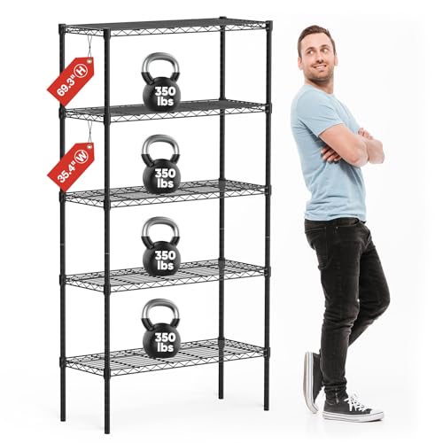Sweetcrispy 4-Shelf Storage Shelving Unit, Adjustable Metal Wire Racks Heavy Duty Standing Shelf Organizer for Kitchen, Closet, Pantry, Garage, Bathroom, Laundry (13.8