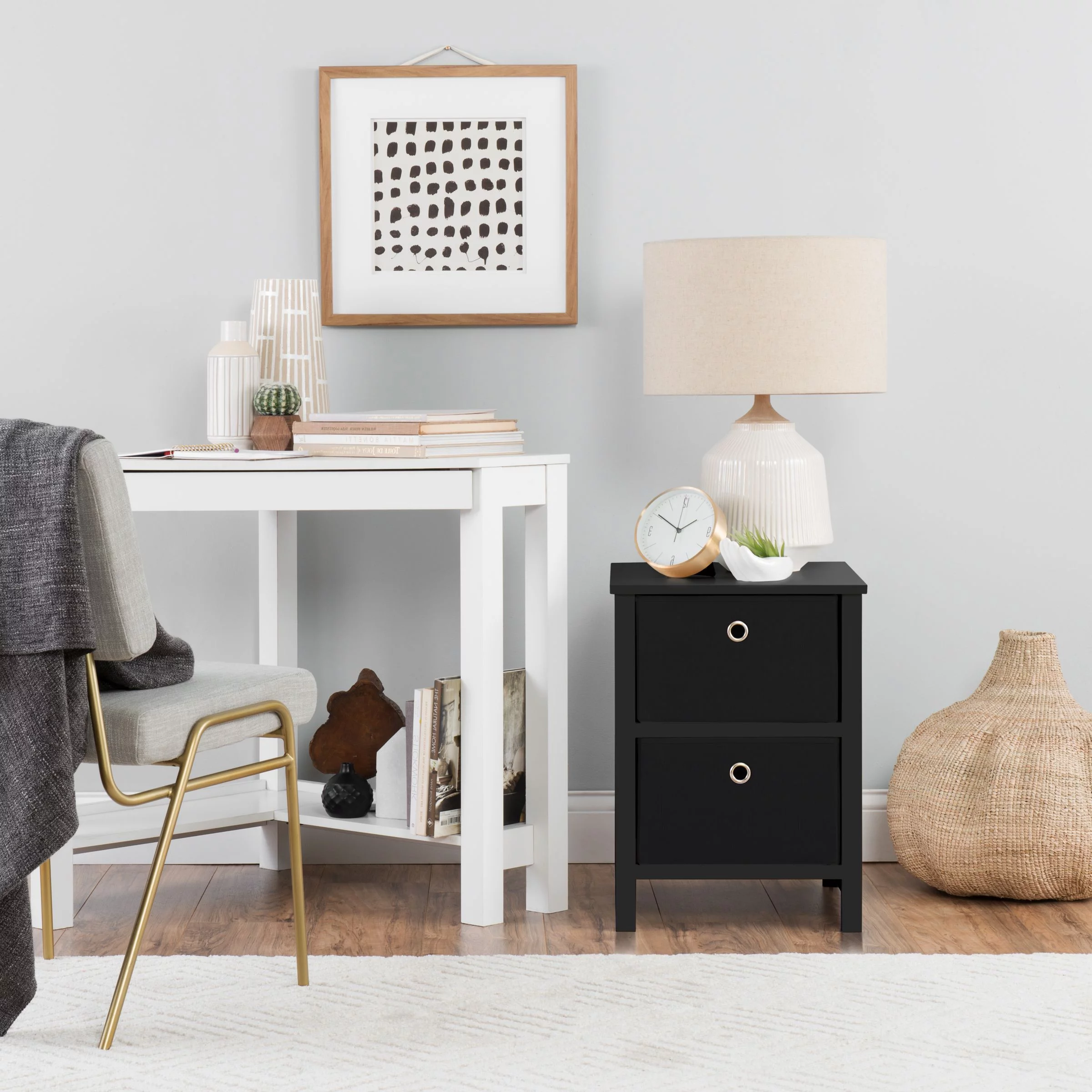 Traditional Elegance EZ Home Solutions ™ Foldable Furniture 2 Drawer Night Stand 22” x 16” x 19” - Black