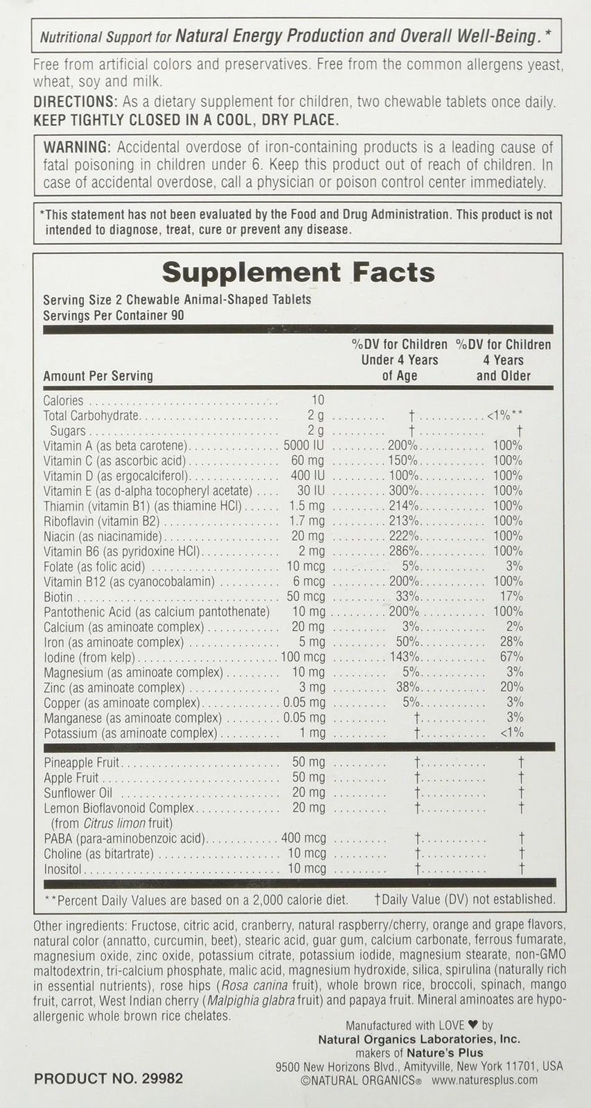 Nature's Plus Source of Life, Animal Parade, Children's Chewable Multi-Vitamin & Mineral Supplement, Assorted, 180 Animal-Shaped Tablets