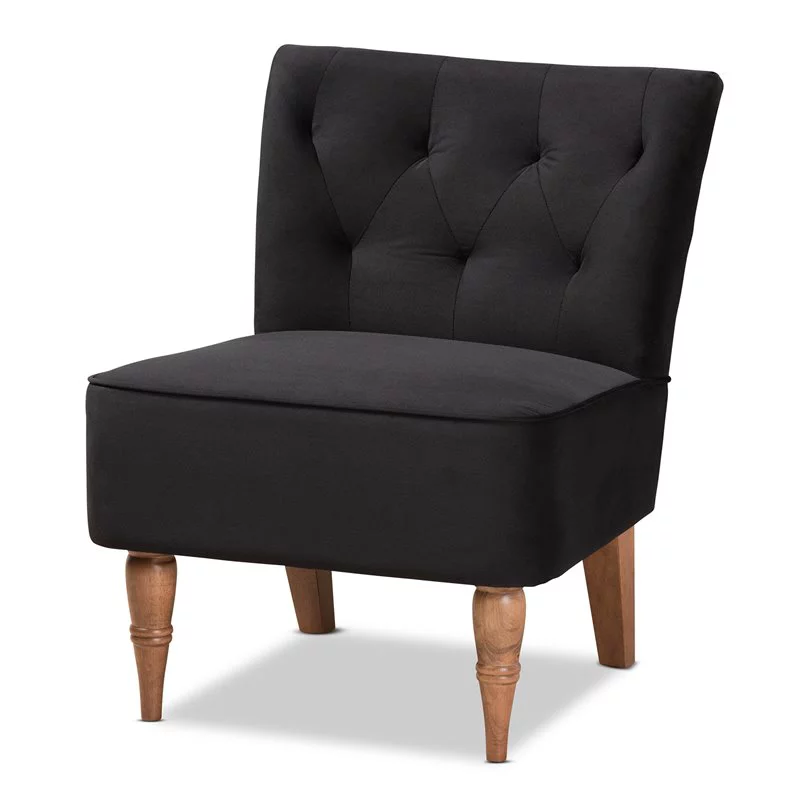 Bowery Hill Black Velvet and Walnut Brown Finished Wood Accent Chair