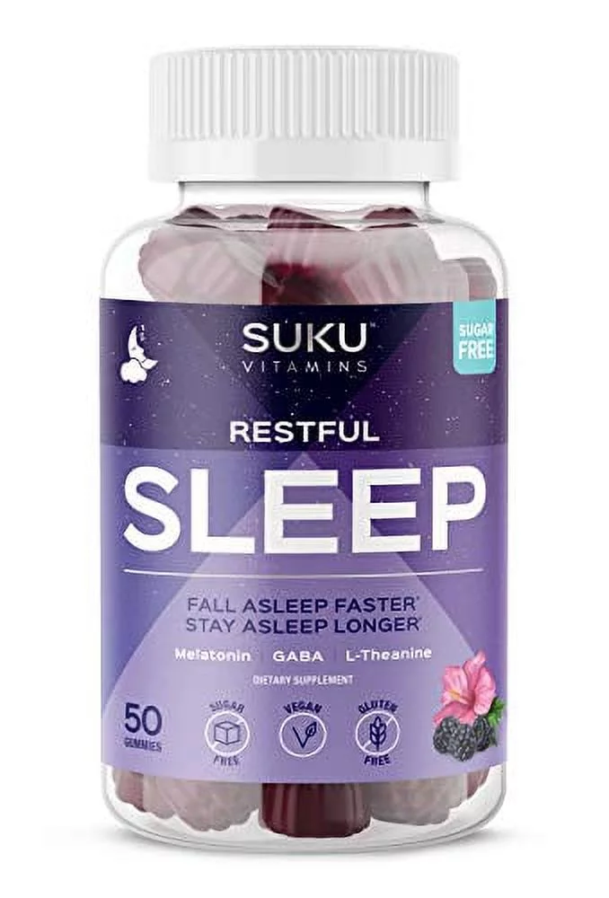 SUKU Vitamins, Restful Sleep Gummies, Blackberry Hibiscus Flavour, 50 Count