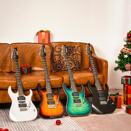 AODSK Electric Guitar with Amp Beginner Kit 39 Inch Solid Body Full Size,All Accessories,Digital Tuner,Six Strings,Four Picks,Tremolo Bar,Strap,Gig Bag,Starter kit (Black-HSS)