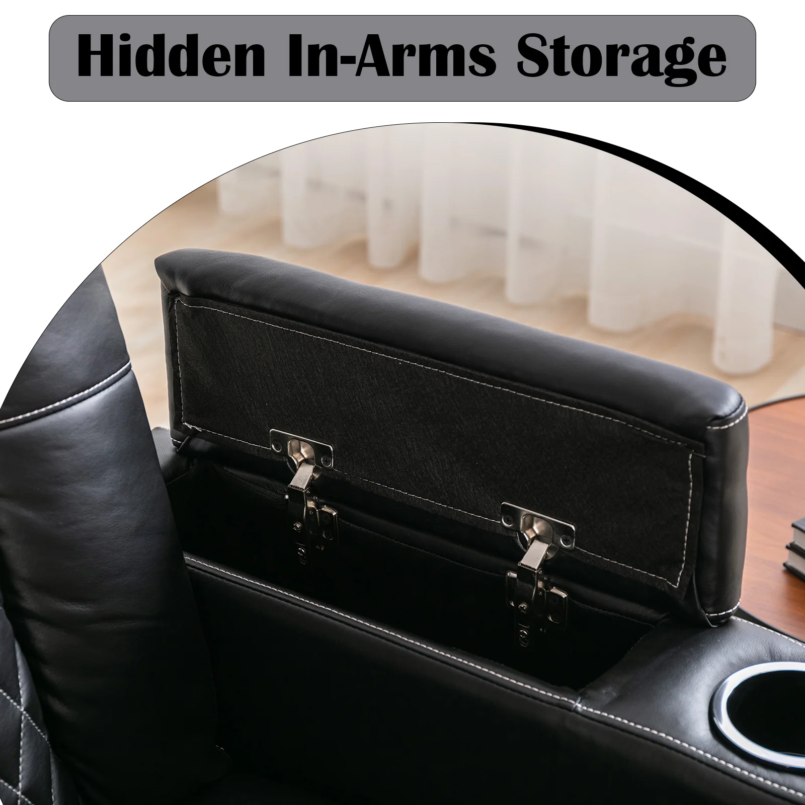 Bonzy Home Electric Power Recliner Chair with USB Ports and Cup Holders, Home Theater Seating with Hidden Arm Storage，Black