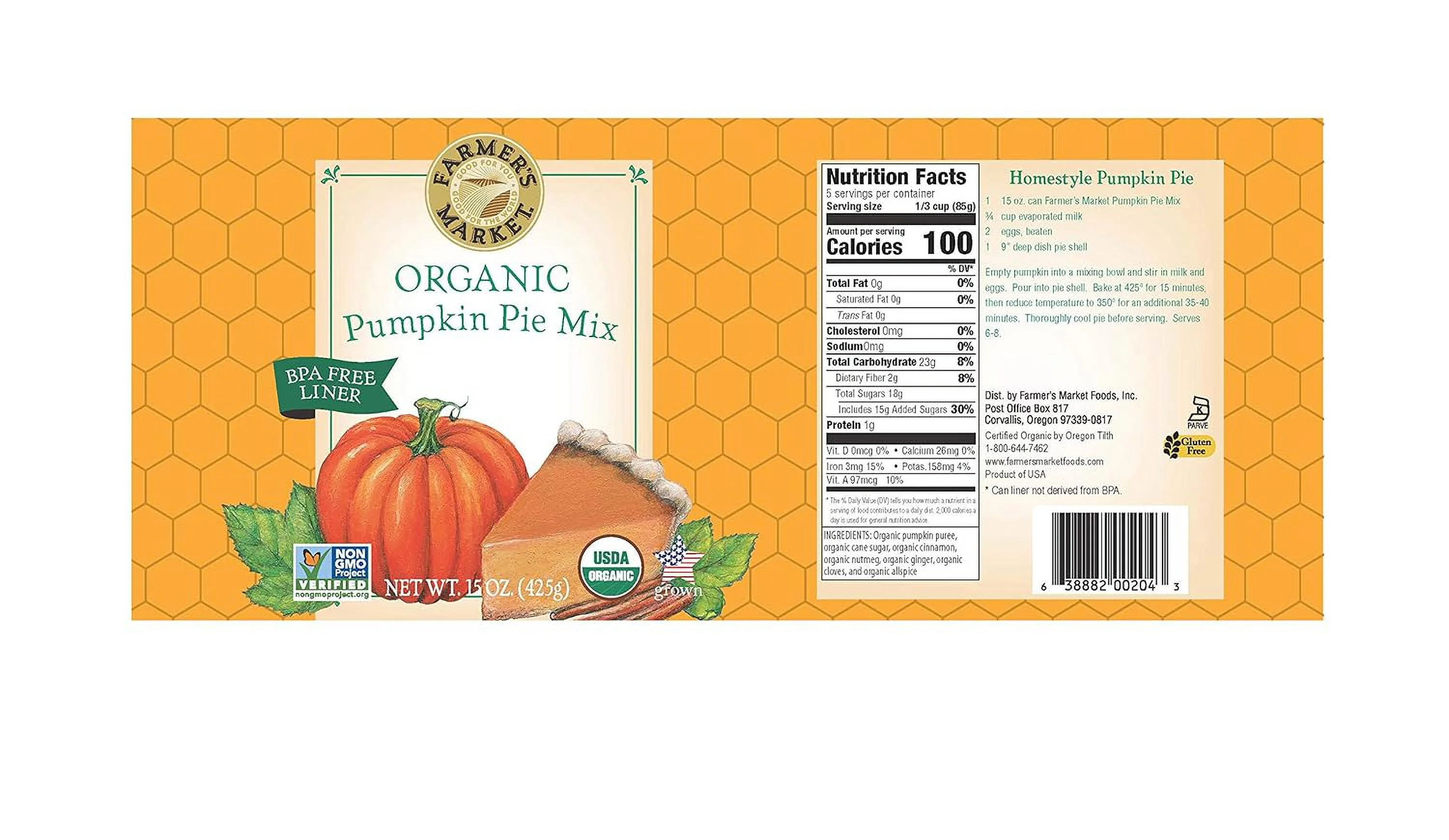 Organic Canned Pumpkin Pie Mix 15-Ounce Cans (Pack Of 12)
