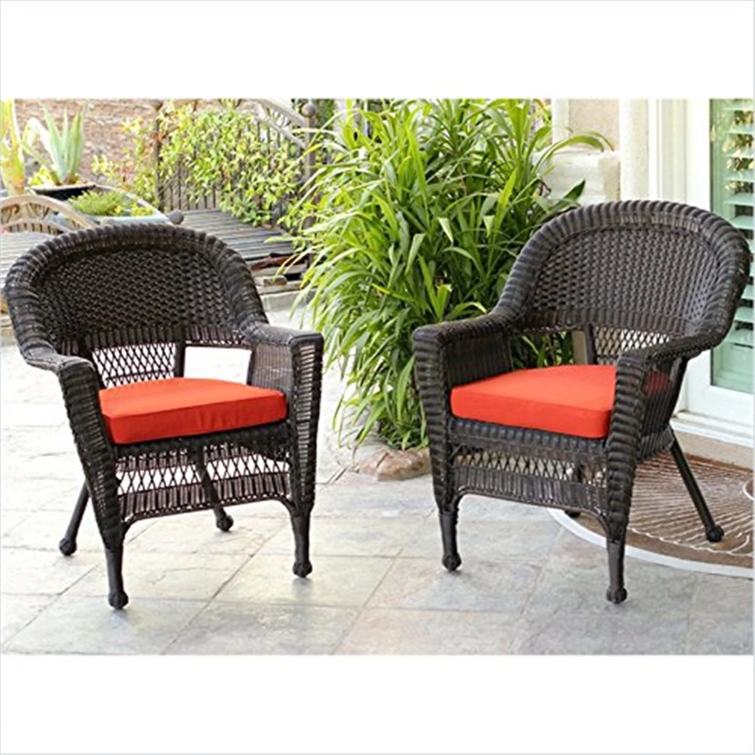 Jeco Wicker Chair with Cushion-Finish:Espresso\Orange