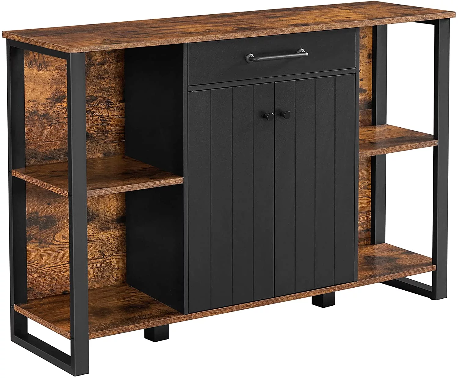 by SONGMICS Home Buffet Cabinet, Kitchen Sideboard, Storage Organizer with Drawer, Shelves, Door, for Living Room Hallway, 11.8 x 47.2 x 31.5 Inches, Rustic Brown and Black ULSC103B01