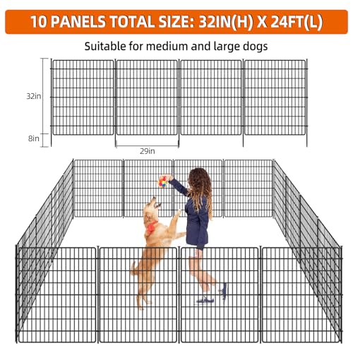 15 Panels No Dig Fence with Gate, 32 in(H) X 36 ft(L) Garden Decorative Fence Animal Barrier for Dogs, Rustproof Metal Garden Edging Border for Outdoor, Yard, Patio, Black