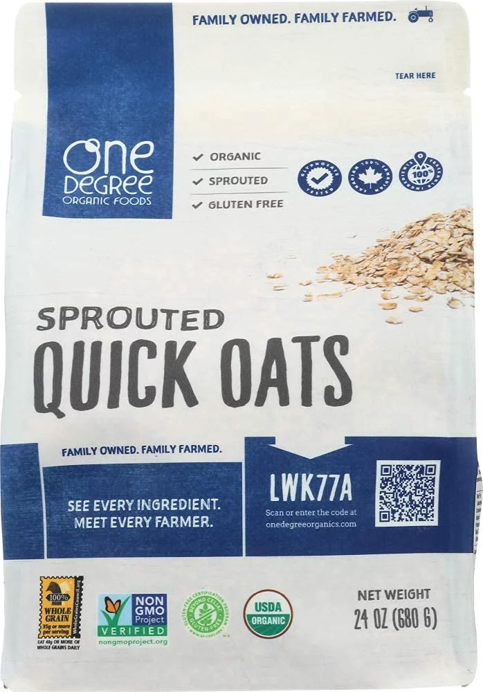 One Degree Organic Foods Organic Quick Oats - Sprouted - Case of 4-24 oz