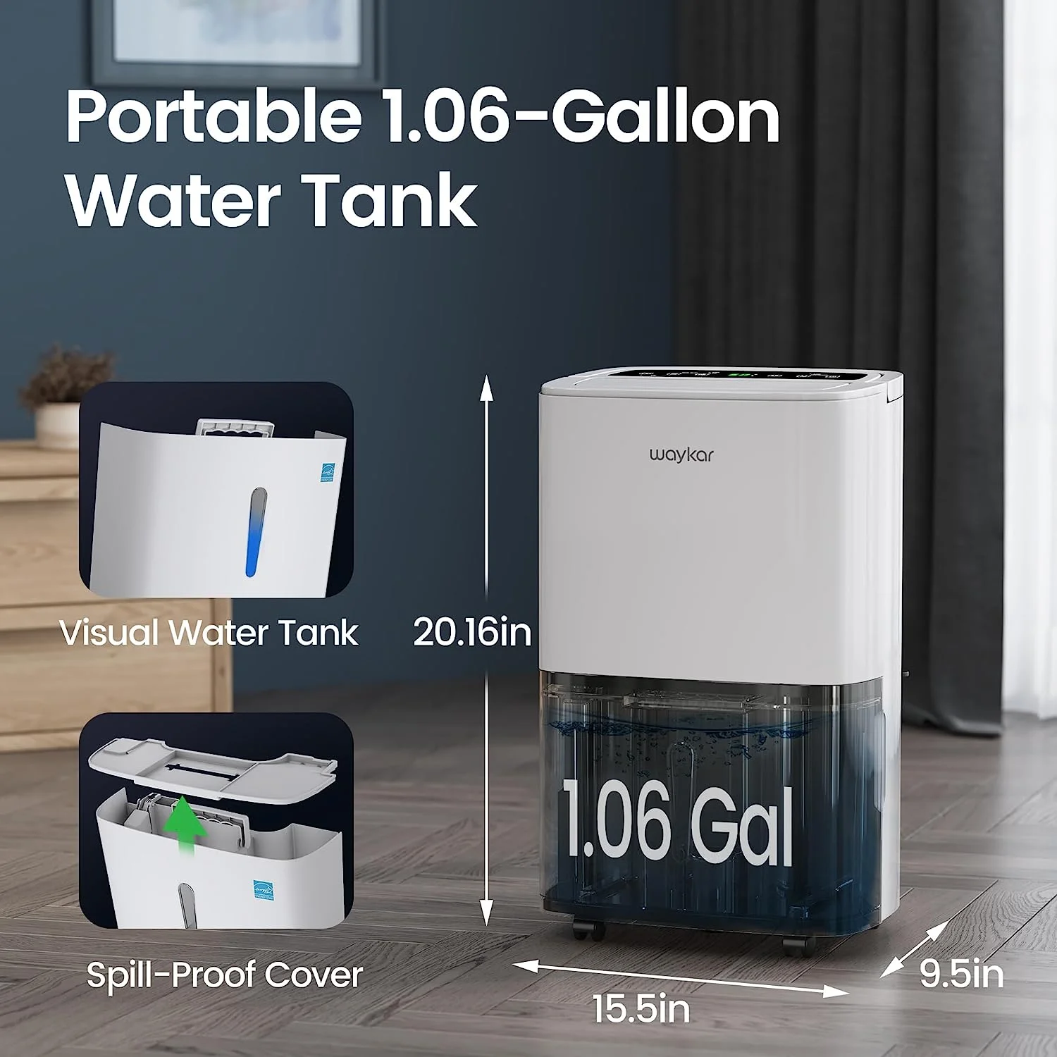 Waykar 80 Pints Energy Star Home Dehumidifier for Spaces up to 5,000 Sq. Ft at Home, in Basements and Large Rooms with Drain Hose, Handle, Auto Defrost and Self-Drying.