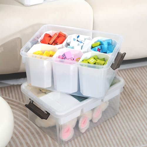Citylife 17 QT Plastic Storage Box with Removable Tray Craft Organizers and Storage Clear Storage Container for Organizing Bead, Tool, Sewing, Playdoh