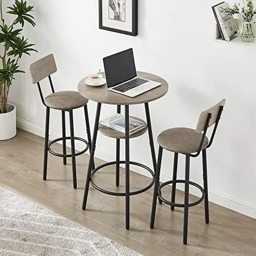 TJUNBOLIFE Table and Chairs Set for 4  5 Pieces Bistro Pub Table with 4 Stools PU Upholstered Counter Height Dining Table and Chairs Set for Kitchen Living Room  Small Spaces(Grey)