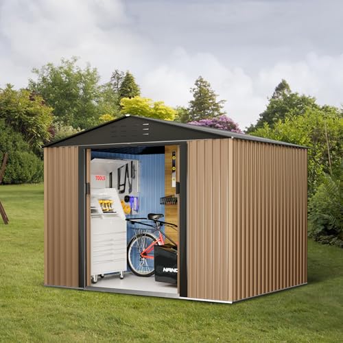 8FT x 6FT Sheds & Outdoor Storage, Metal Garden Shed, Outdoor Storage Shed, Metal Utility Tool Storage Shed with Door Lock, Waterproof Roofs, for Backyard Garden Patio Lawn, Brown