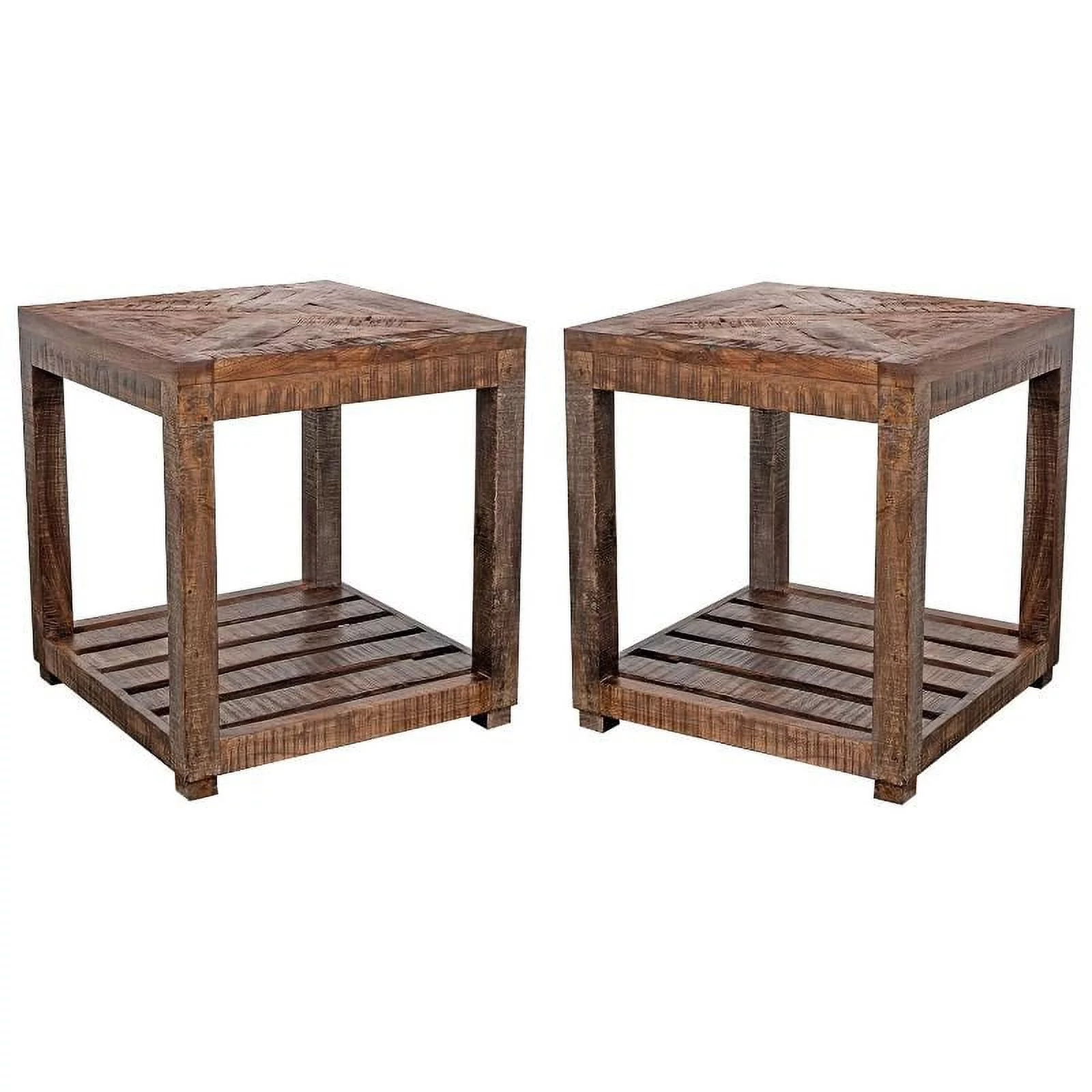 Home Square Unique Rustic Solid Acacia Wood End Table in Brown - Set of 2
