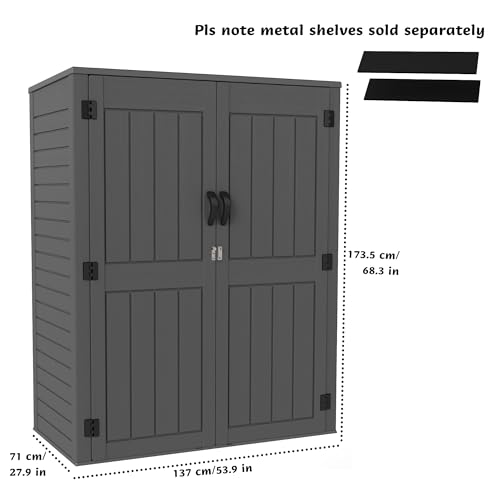 Vertical Resin Storage Shed, 60 Cuft Garden Tool Sheds & Outdoor Storage, Plastic Outdoor Storage Cabinet Waterproof, 4.5 x 2.3 ft Backyard Outside Lawn Mower Storage Shed, White