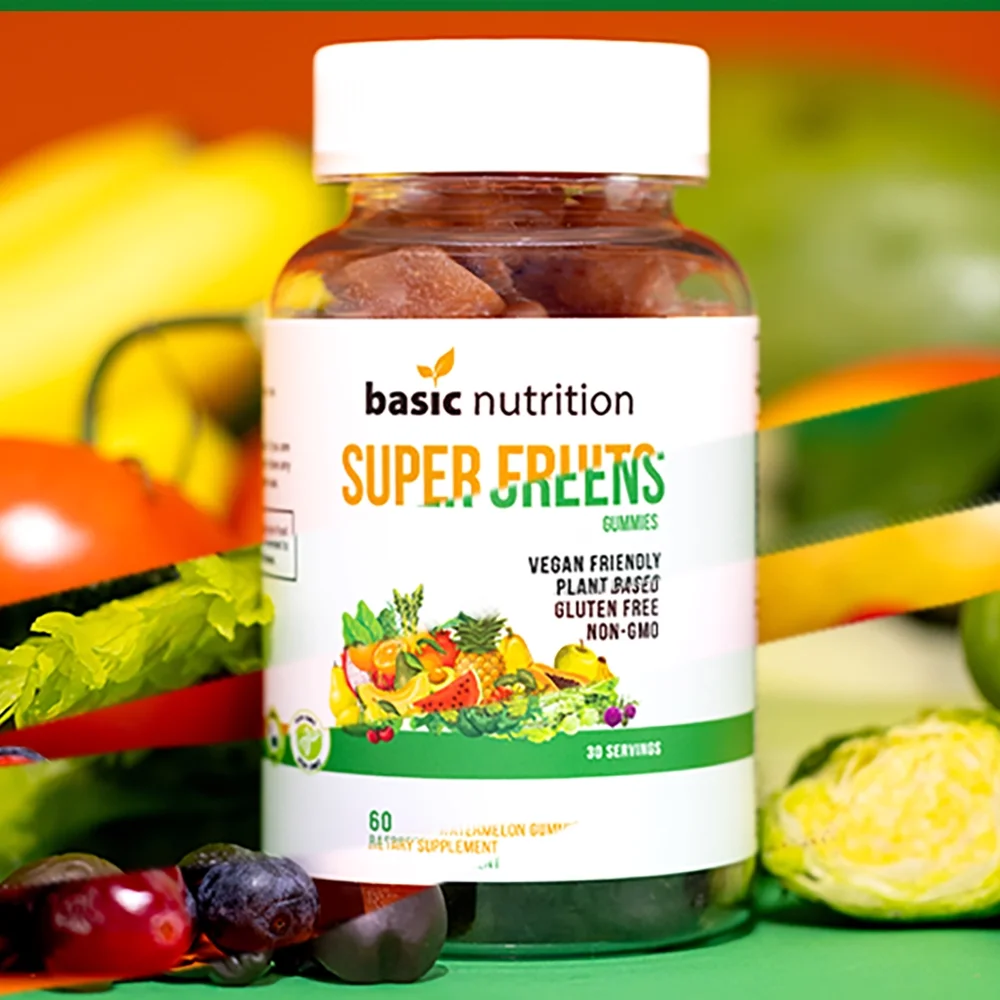 Basic Nutrition SuperFruits + SuperGreens Gummies Bundle | Collagen Promoting Vitamins and Minerals for Beauty, Energy, and Digestive Health | Non-GMO, Plant-Based, Vegan, Gluten-Free & Gelatin Free