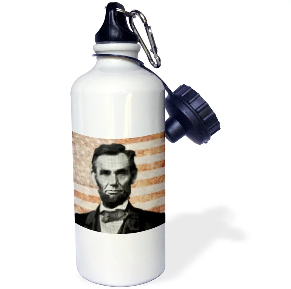 3dRose Abraham Lincoln - President Abraham Lincoln, designed using a cool pixel effect, Sports Water Bottle, 21oz