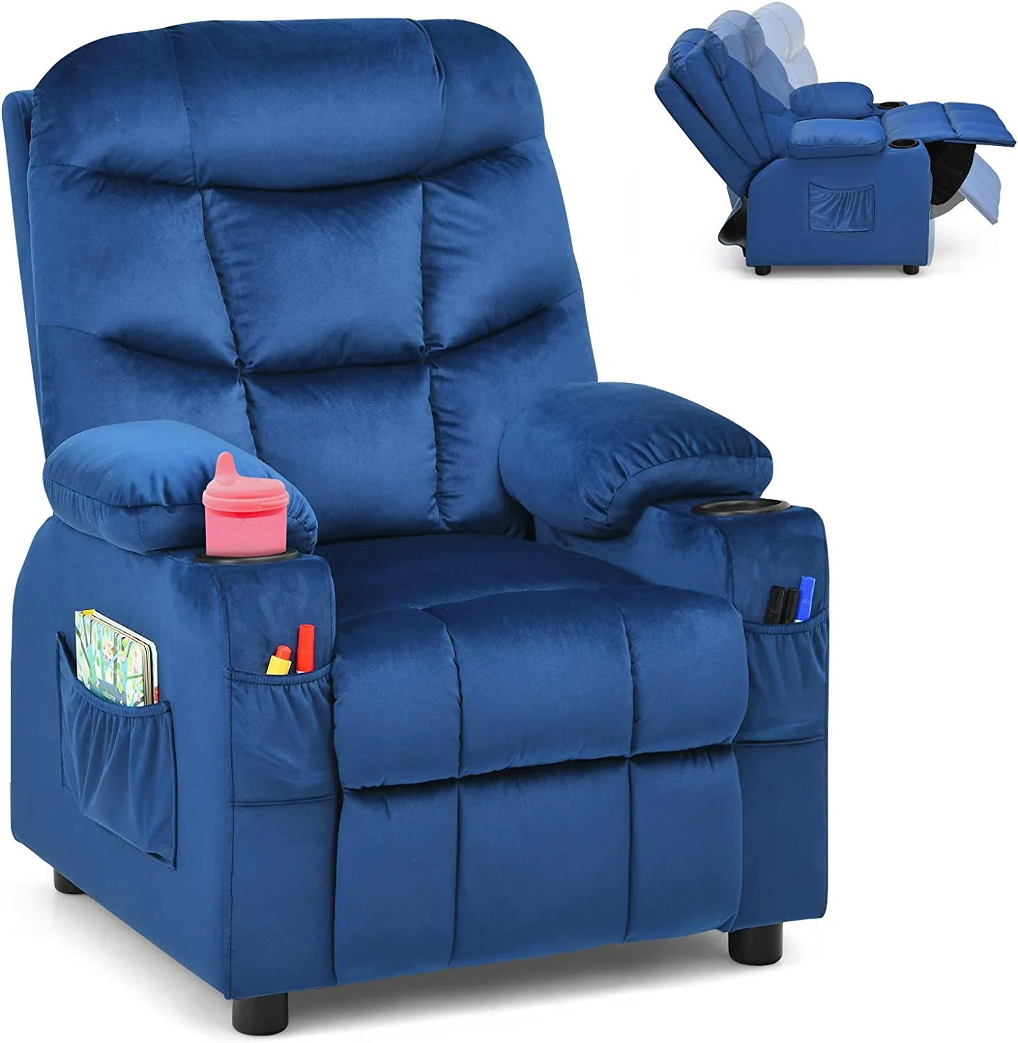 salable Kids Recliner Chair with Cup Holder  Adjustable Velvet Lounge Chair w/Footrest & Side Pockets for Children Boys Girls Room  Ergonomic Toddler Furniture Sofa  Kids Recliner (Ro