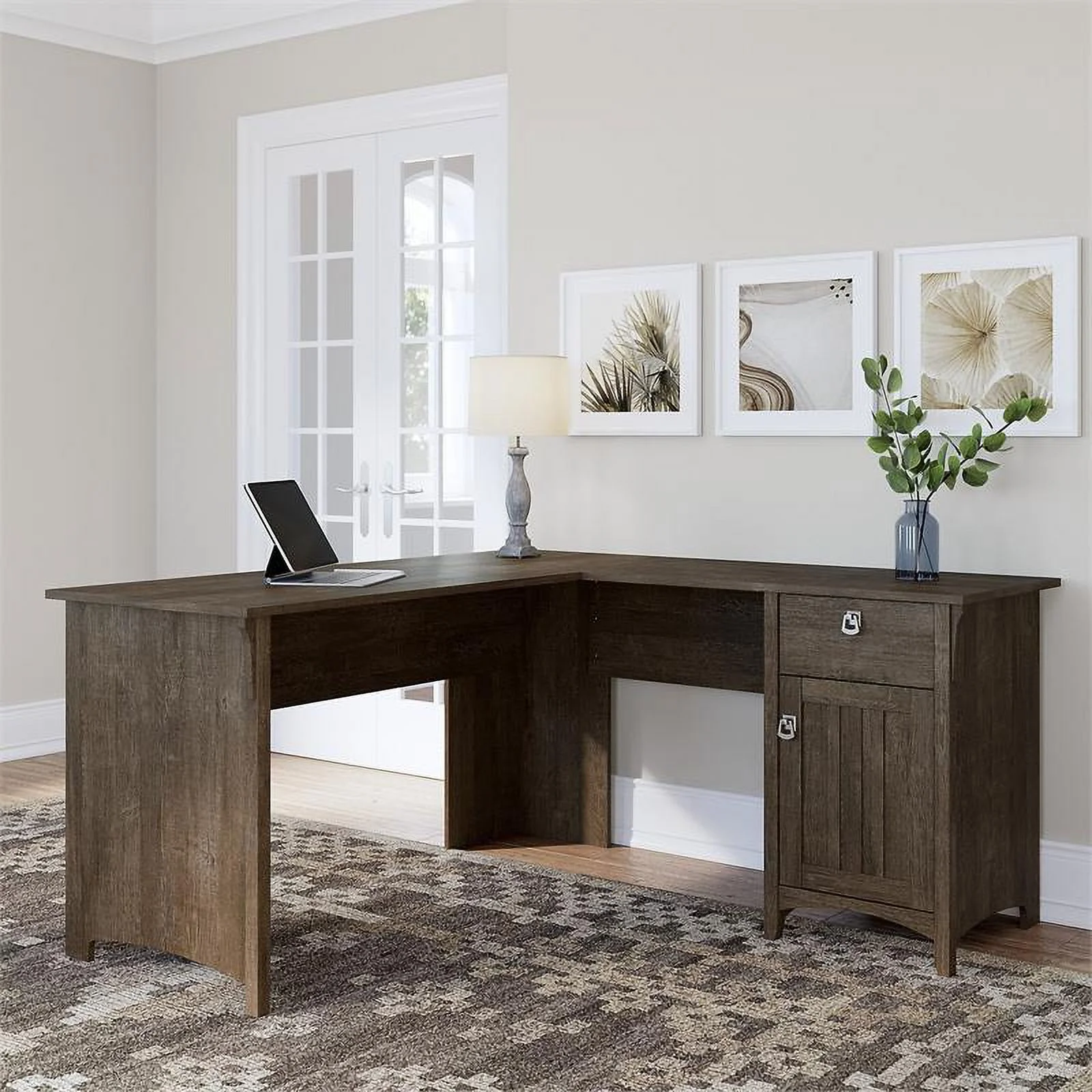 UrbanPro Contemporary 60W L Shaped Desk with Storage in Ash Brown