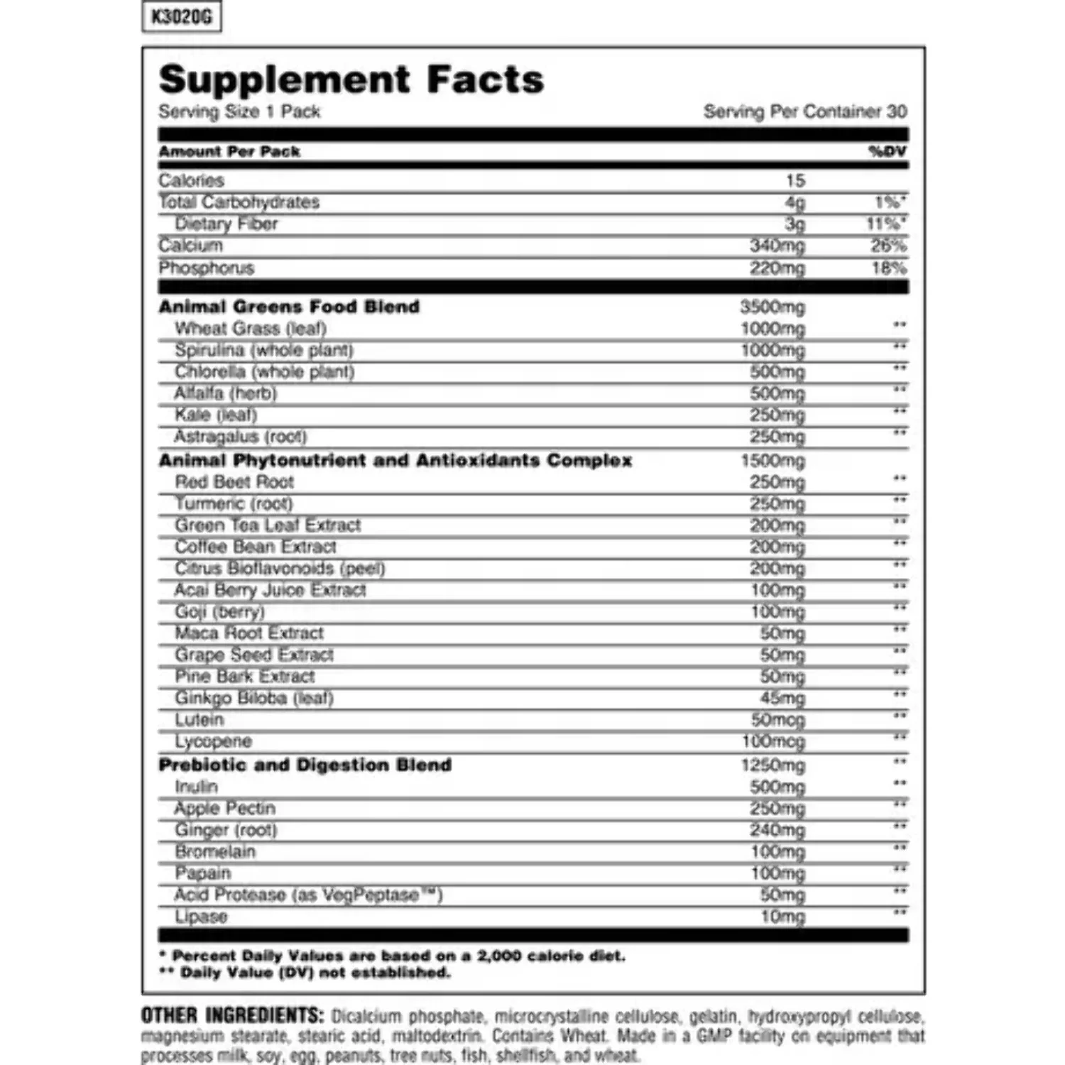 Universal Nutrition Animal Greens Dietary Supplement - 30 Packs