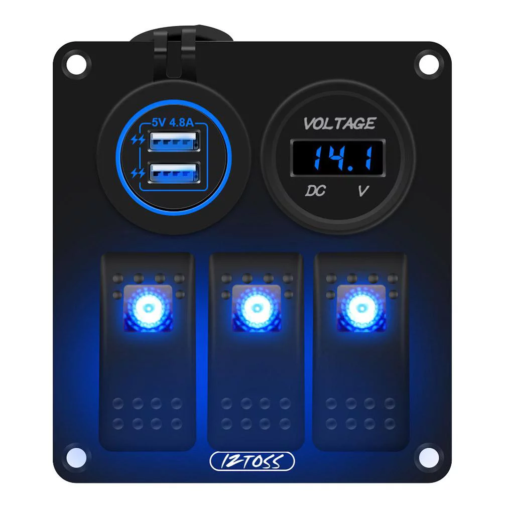 3 Gang Switch Panel with 12V-24 Digital Voltmeter for RV Car Truck Marine Boat SUV ()