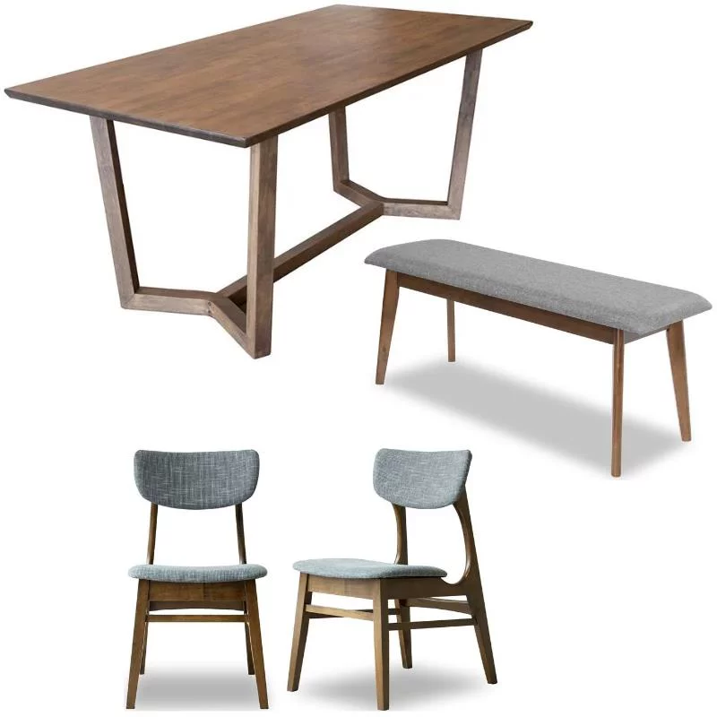 Home Square 4 Piece Furniture Set with Dining Table Bench and 2 Dining Chairs