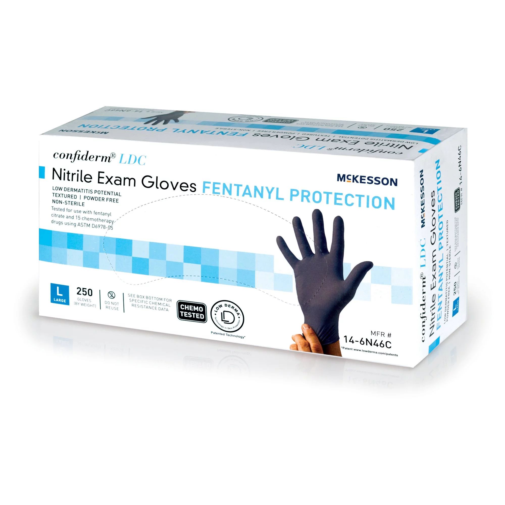 McKesson Confiderm Nitrile Exam Gloves, Low-Derma Latex-Free Medical Gloves, Large, 250 Count, 1 Box