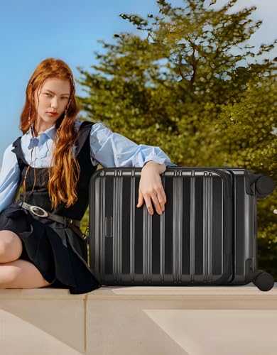 LARVENDER Carry On Luggage 22x14x9 Airline Approved, 20 Inch Expandable PC+ABS Hardside Suitcase Carry On Luggage with Spinner Wheels TSA Lock for Women Men (Black)