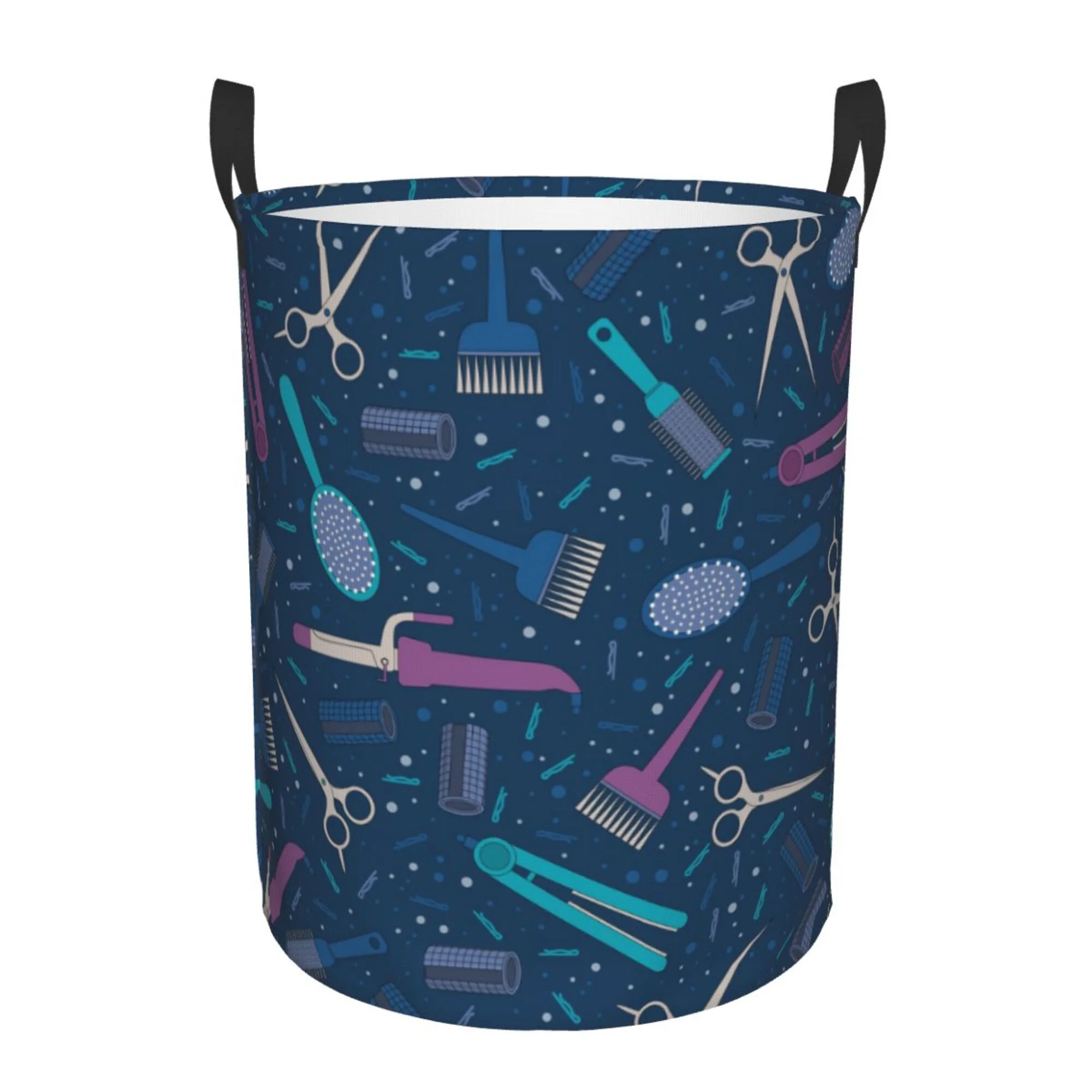 TEQUAN Waterproof Laundry Hampers, Hairdressing Tools Hair Stylist Salon Pattern Clothes Storage Basket with Handle (S)