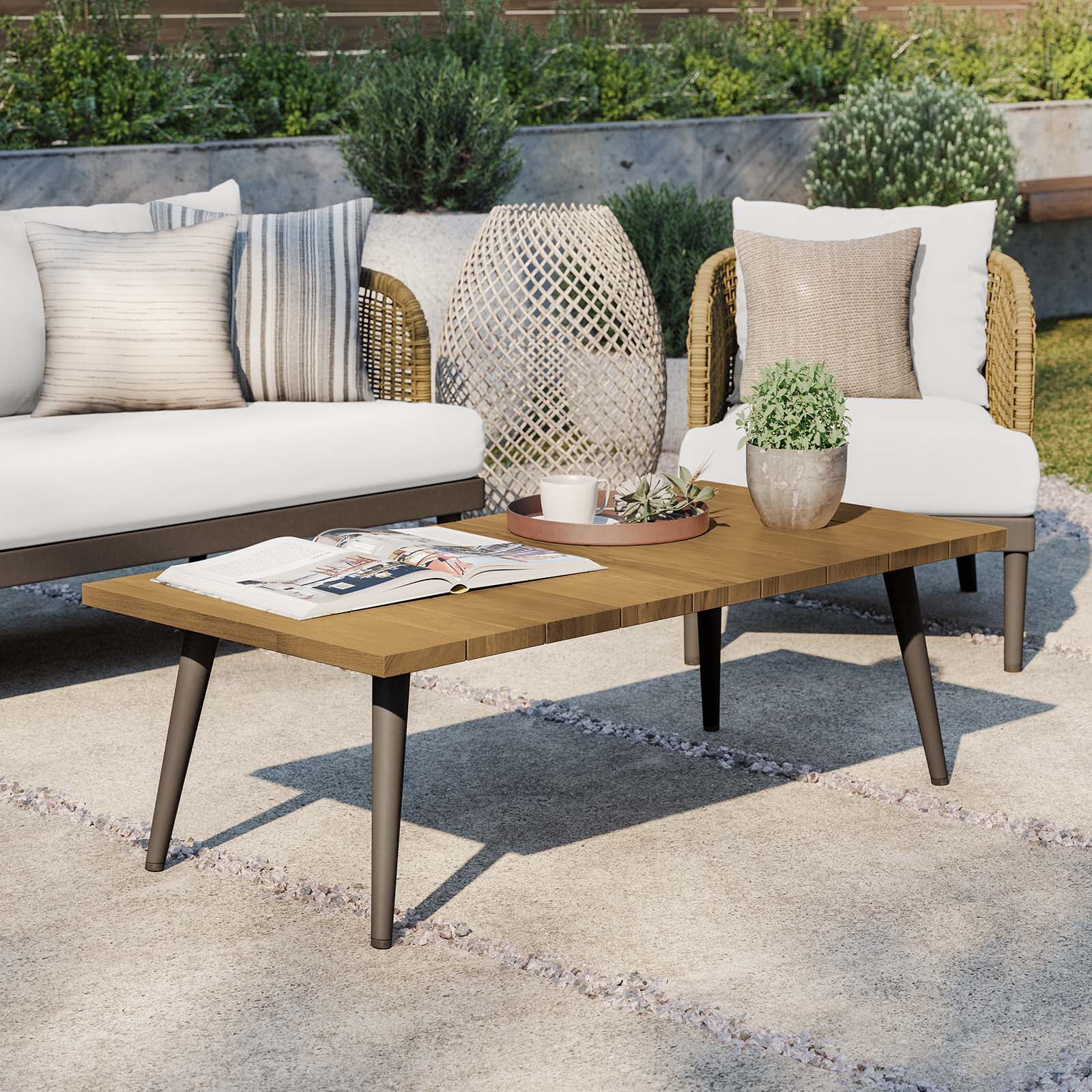 Modway Meadow Outdoor Patio Teak Wood Coffee Table in Natural Taupe