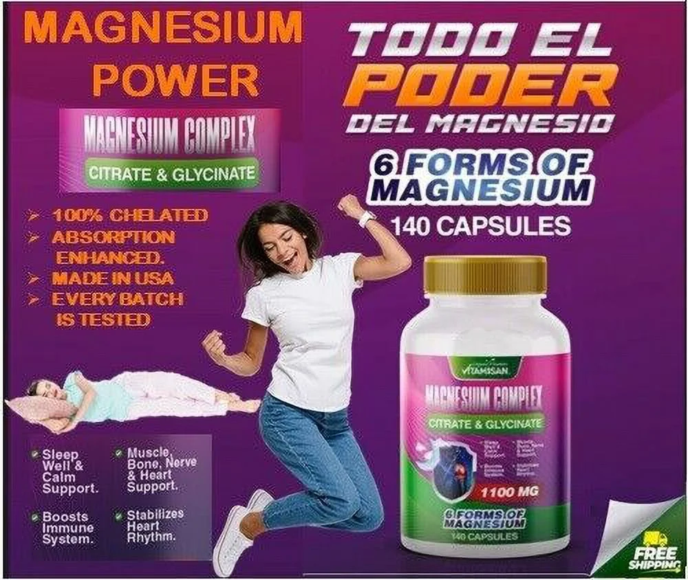 Magnesium Citrate Capsules 1100mg Per Serving - Highest Potency - 140 Capsules