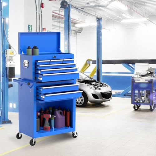 8-Drawer High Capacity Rolling Tool Chest, Removable Cabinet Storage Tool Box with Wheels and Drawers, Detachable Toolbox with Lock for Workshop Mechanics Garage(Black&Green)