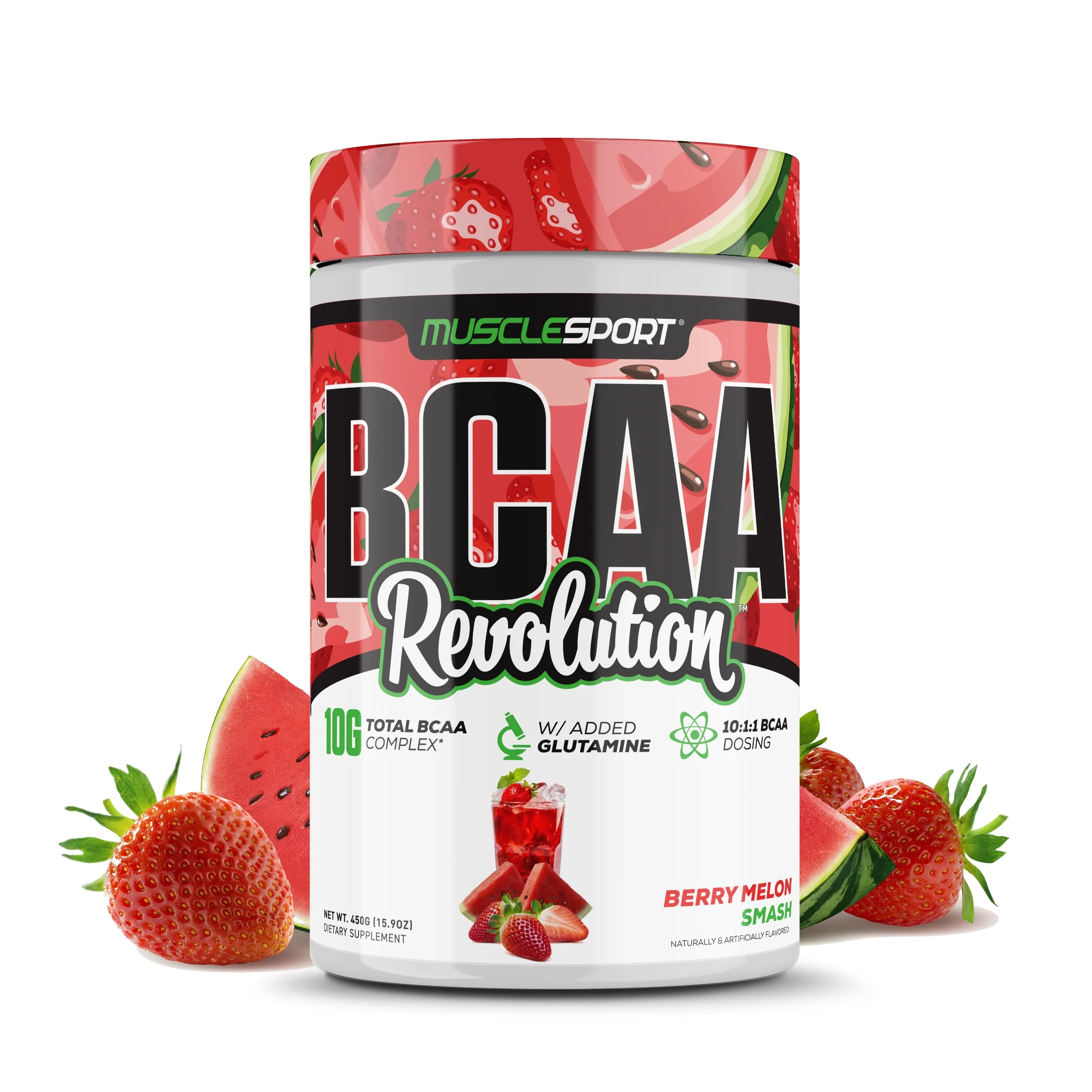 MuscleSport BCAA Revolution™, Intra-Workout, Amino Acid Powder, Electrolyte Hydration, Recovery Supplement (Rainbow Candy, 30 Servings)