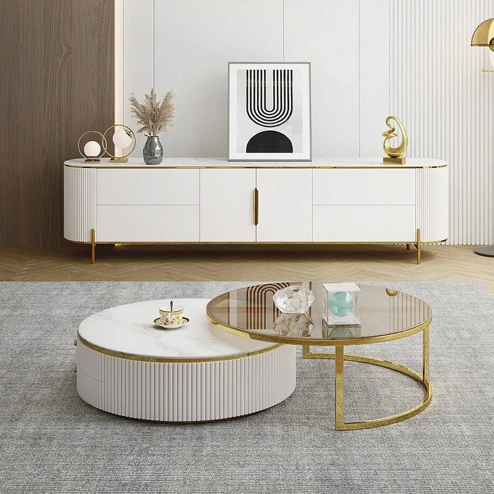 Living room furniture extravagant rock panel TV cabinet Italian villa floor cabinet American TV cabinet coffee table