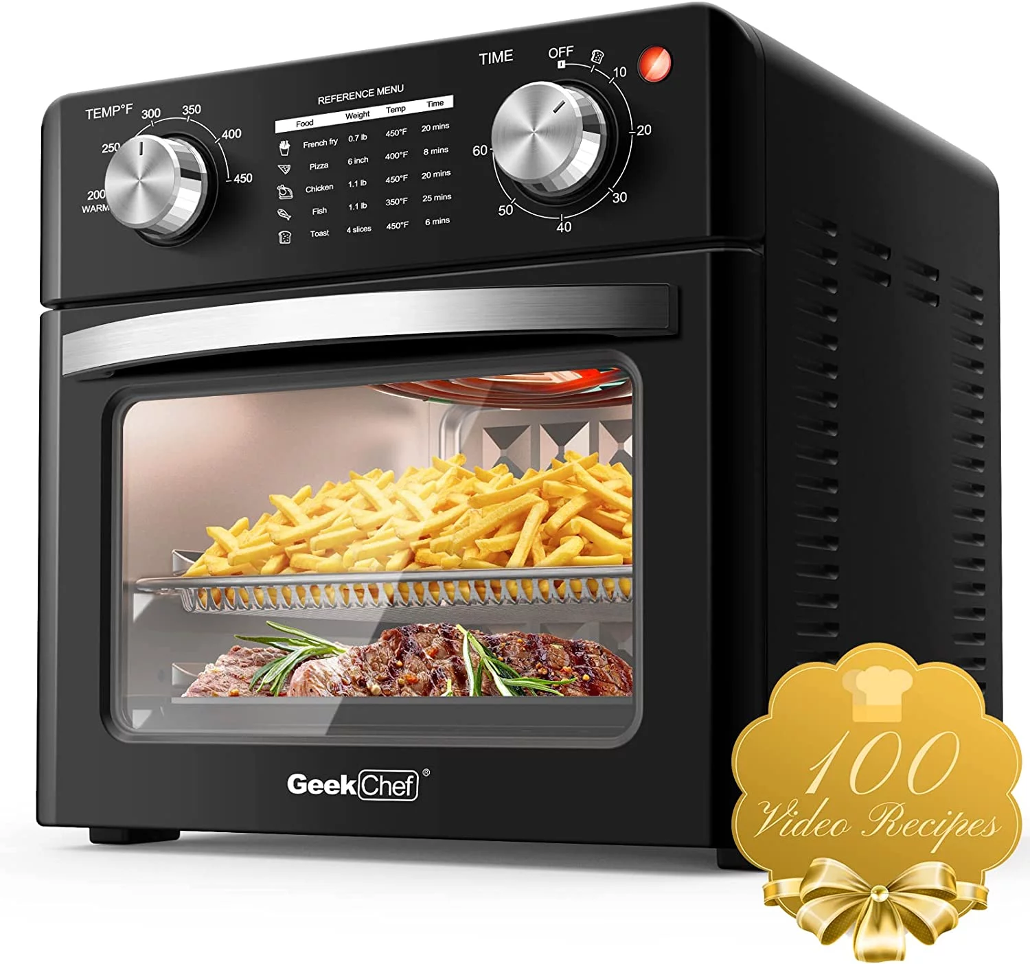 Geek Chef Air Fryer Oven 10 Quart, Oil-less Air Fryer Toaster Oven with Digital Recipe, 1400W, Black